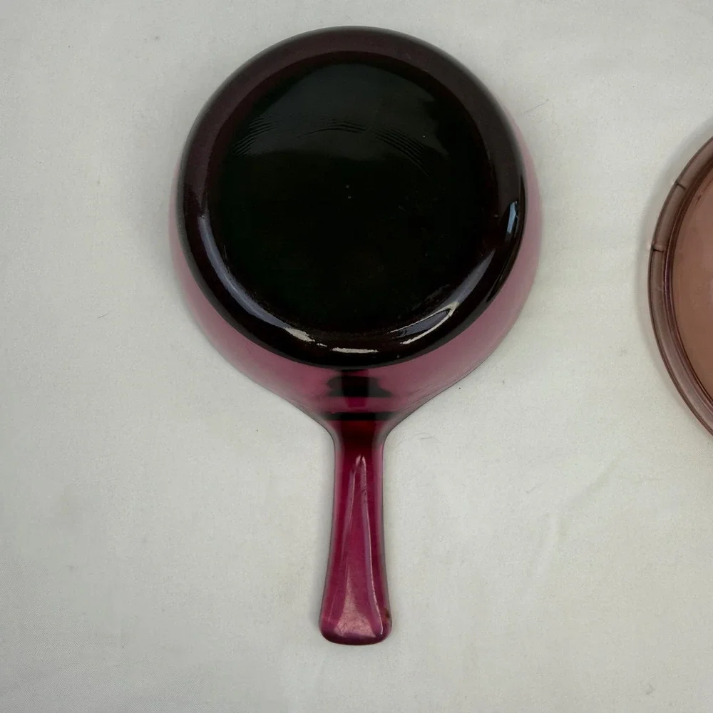 Vision Corning Cranberry Glass Skillet Saucepan with Pyrex V1C Lid Non-Stick